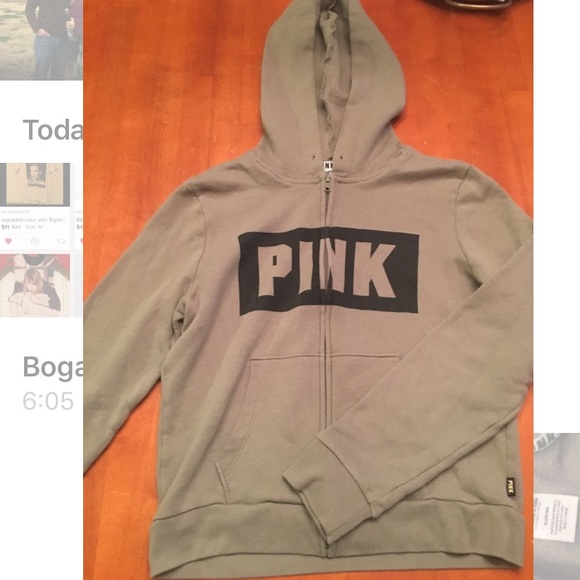 PINK Victoria's Secret Tops - Army green PINK zip up jacket